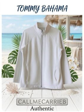 🛍️ Tommy Bahama White Full-Zip Sweater/Jacket Sz Large